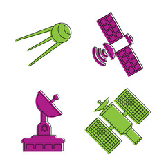 Sattelite icon set. Color outline set of sattelite vector icons for web design isolated on white background