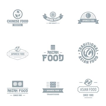 Asian food logo set. Simple set of 9 asian food vector logo for web isolated on white background