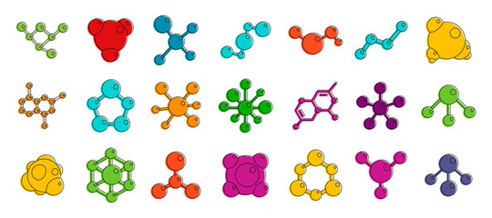 Molecule icon set. Color outline set of molecule vector icons for web design isolated on white background