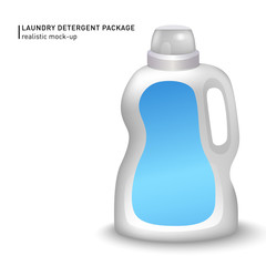 White container bottle with label. Laundry detergent package design. Chemical bottle isolated in vector illustration.