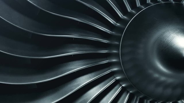 3D Rendering jet engine, close-up view jet engine blades. 4k animation