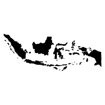 black silhouette country borders map of Indonesia on white background of vector illustration