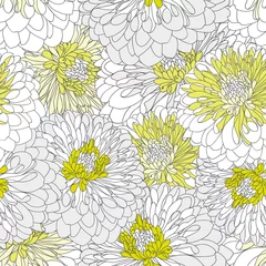 Gordijnen Beautiful seamless hand-drawing background with chrysanthemum flowers. © seliaz