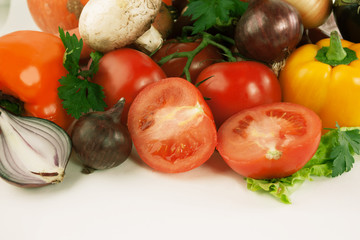 closeup.lots of fresh vegetables.isolated on a white background