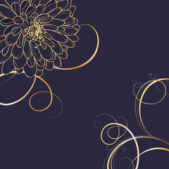 Beautiful wedding invitation. Abstract floral background with golden hand-drawing flower dahlias.