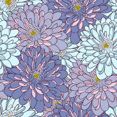 Beautiful seamless hand-drawing background with chrysanthemum flowers.