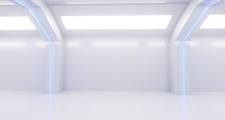 3d rendering of realistic white sci fi corridor with lights © IM_VISUALS