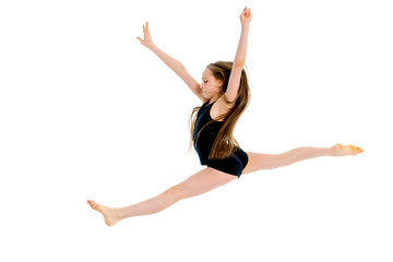 Fototapeta na wymiar Girl gymnast jumping.