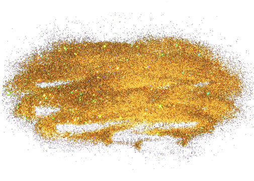 Background with holographic golden glitter sparkle on white