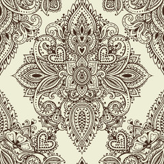 Obraz premium Vector seamless pattern with henna mehndi floral elements.