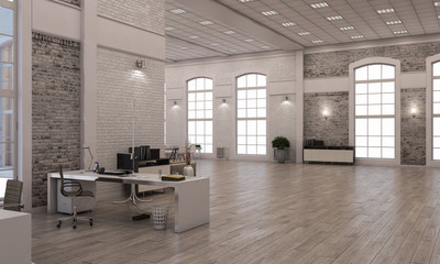 Elegant office interior. Mixed media