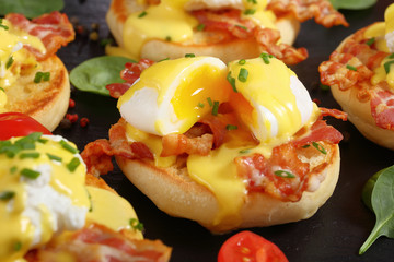 Eggs Benedict on a plate, close-up