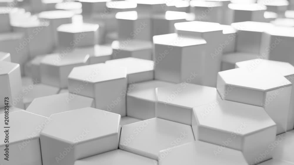 Aufkleber white geometric hexagonal abstract background, 3d rendering 4k animation