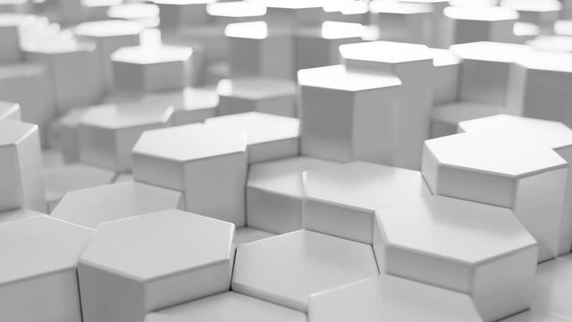 White geometric hexagonal abstract background, 3d rendering 4k animation