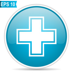 Pharmacy blue glossy round vector icon in eps 10. Editable modern design internet button on white background.