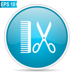 Barber blue glossy round vector icon in eps 10. Editable modern design internet button on white background.