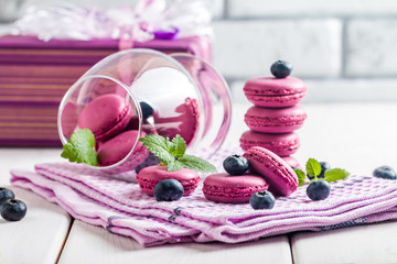 macaroon with fresh  blueberries