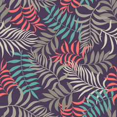 Tropical background with palm leaves. Seamless floral pattern. Summer vector illustration