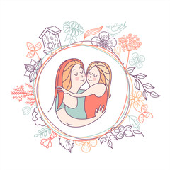 Greeting card mother's day. The best mom. A pretty mother holds cute baby.