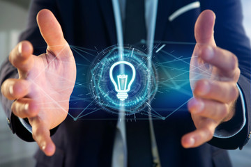 Bulb lamp idea concept icon on a futuristic interface