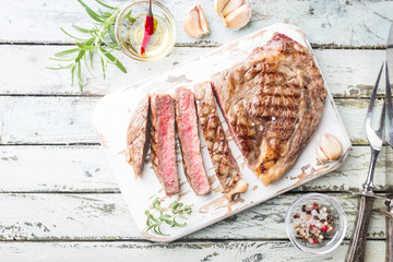 Medium rare grilled steak