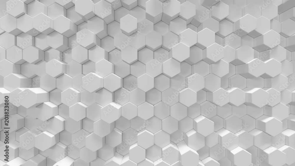 Aufkleber white geometric hexagonal abstract background, 3d rendering 4k animation