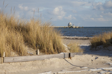 Strand und Seebrücke, Ostseebad Grömitz, Lübecker Bucht,  Schleswig-Holstein, Deutschland
