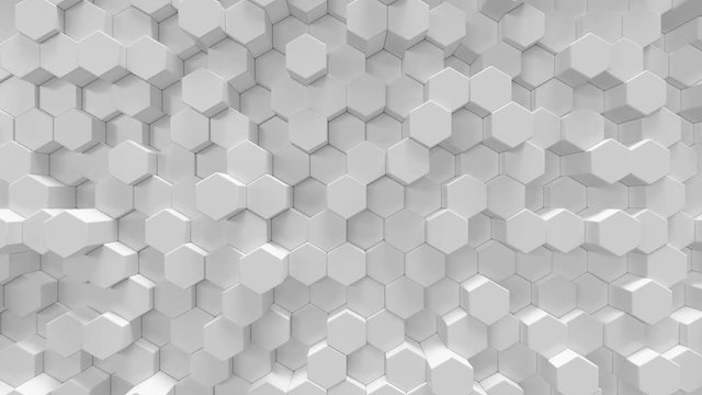 White geometric hexagonal abstract background, 3d rendering 4k animation
