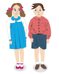 girl and boy look at each other. Vector illustration.