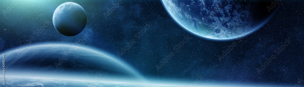 Aufkleber panoramic view of planets in distant solar system 3d rendering elements of this image furnished by n