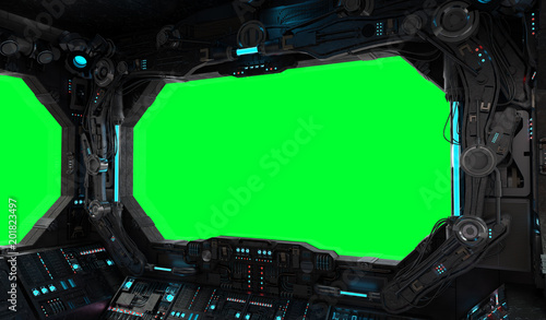 Spaceship grunge interior window isolated