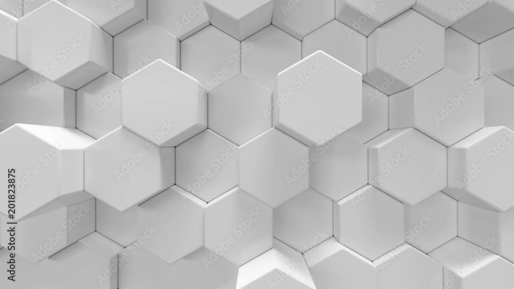 Poster white geometric hexagonal abstract background, 3d rendering 4k animation