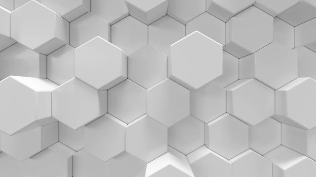 White geometric hexagonal abstract background, 3d rendering 4k animation