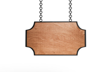Wooden signboard on isolated white background, 3d illustration