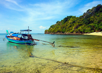 Boat at Panka Noi beach, Koh Bulone island , Satun 