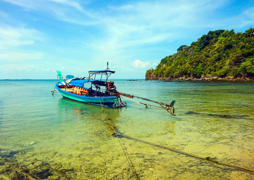 Boat at Panka Noi beach, Koh Bulone island , Satun 