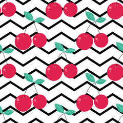 pattern with cute cherries on stripes