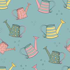 vector seamless background with watering can