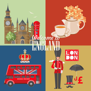 England travel vector illustration. Vacation in United Kingdom. Great Britain background. Journey to the UK.