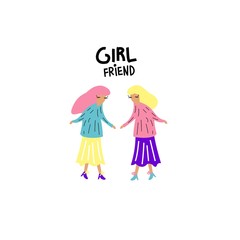 Girlfriend girls. Stylish vector illustration. Cartoon characters in a minimalist style