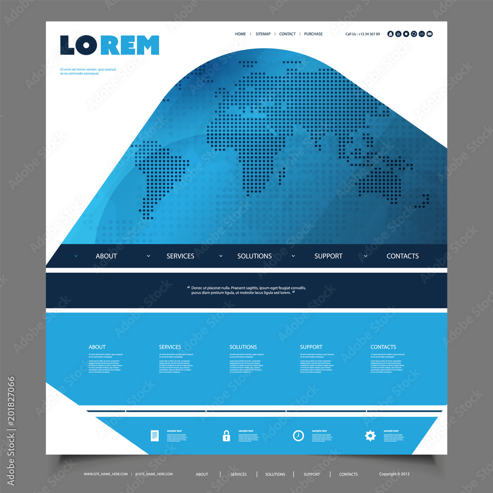 Poster global business, technology - website template design with world map