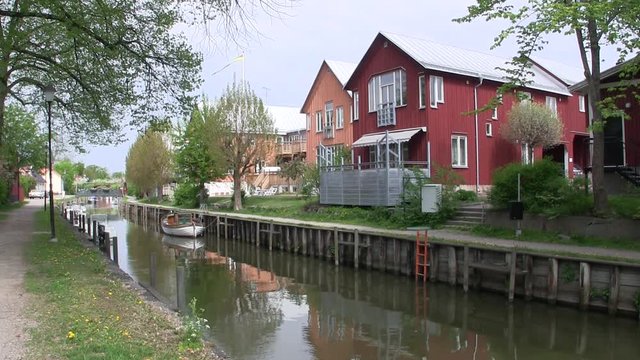 Canal with boats in Trosa, Sweden.
