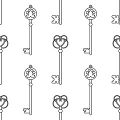 Vintage keys. Black and white seamless pattern for coloring books, pages. Vector