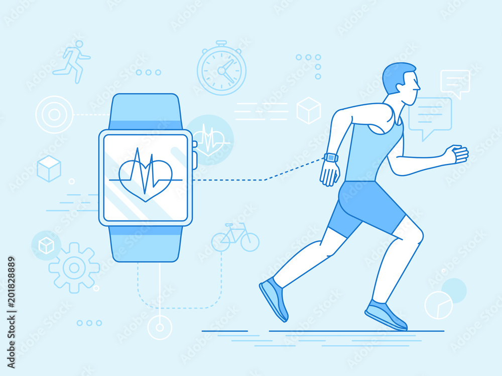 Poster running man - health app and smart watch