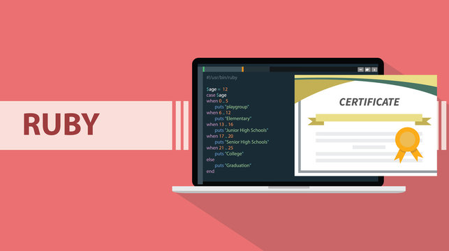 ruby programming language paper certification with laptop and real code script sample