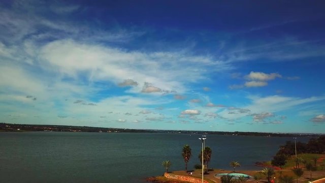 Beautiful aerial wide angle view of Lake Paranoa along the shores of Brasilia