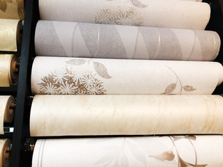Various colored wallpapers  on the shelves of the market in Tbilisi, Georgia 