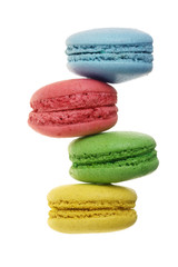 colored macarons isolated on white background without a shadow closeup. Top view. Flat lay