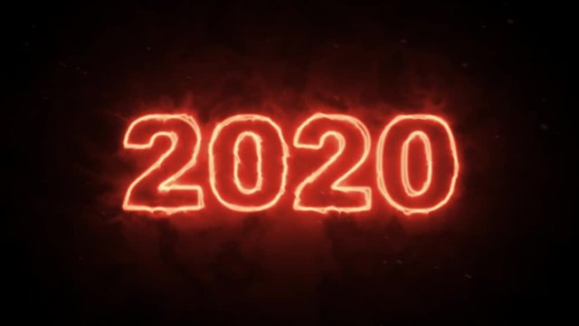 2020 new year - hot burning letters on dark background