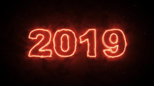 2019 new year - hot burning letters on dark background